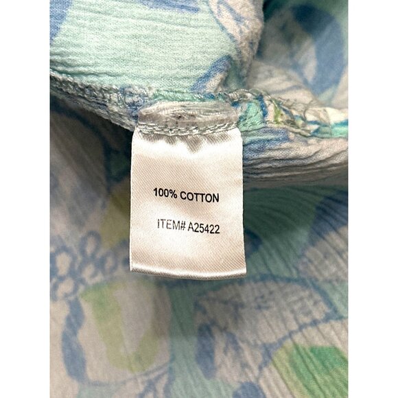 Appleseeds Size Large Blue Green Floral Button Shirt Coastal Garden Style Casual - Picture 8 of 10